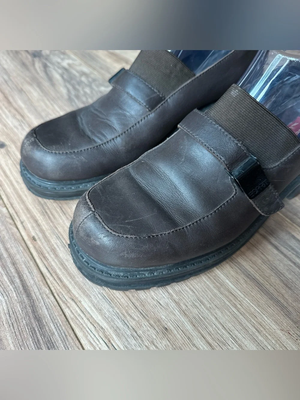 Vintage Esprit Brown Leather Platform Chunky Leather Loafers Shoes 90s Y2k Sz 9